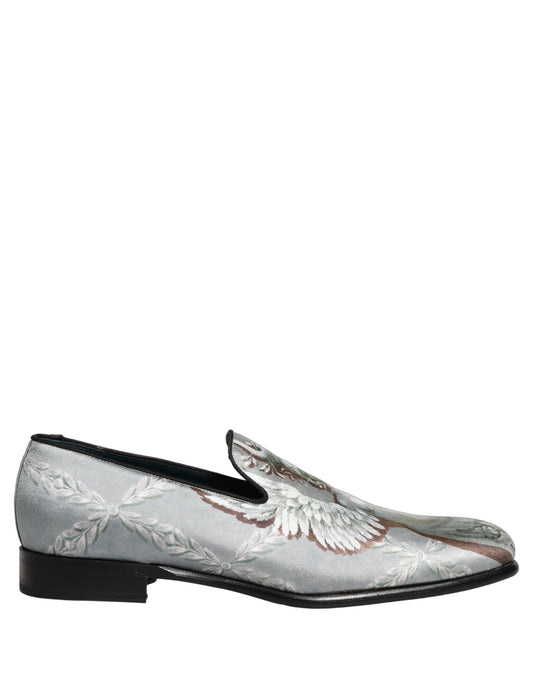 Dolce & Gabbana Gray Baroque Angel Velvet Men Loafers Shoes Curated Luxury Accessories by Orvyn