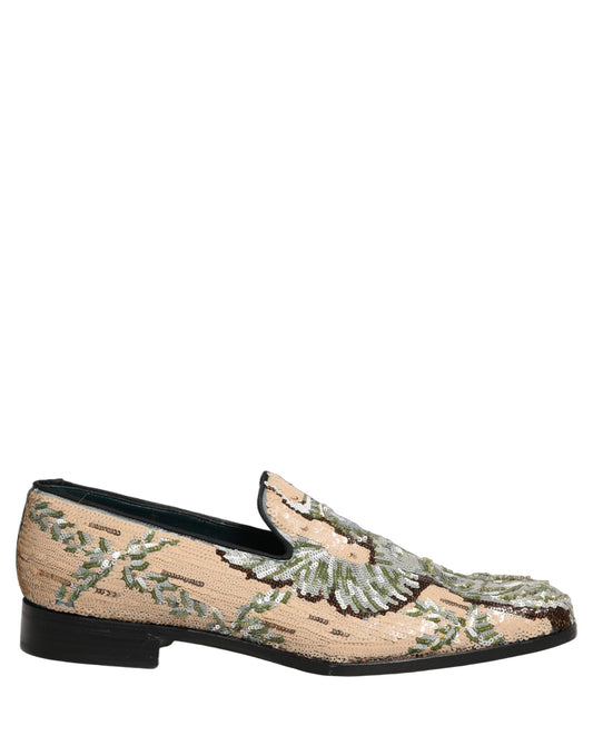 Dolce & Gabbana Beige Sequin Embroidery Dress Loafers Shoes Curated Luxury Accessories by Orvyn