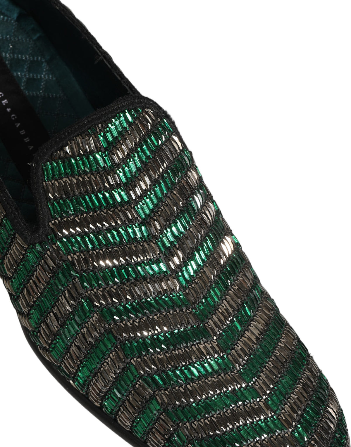 Dolce & Gabbana Silver Green Embellished Dress Loafers Shoes grün
