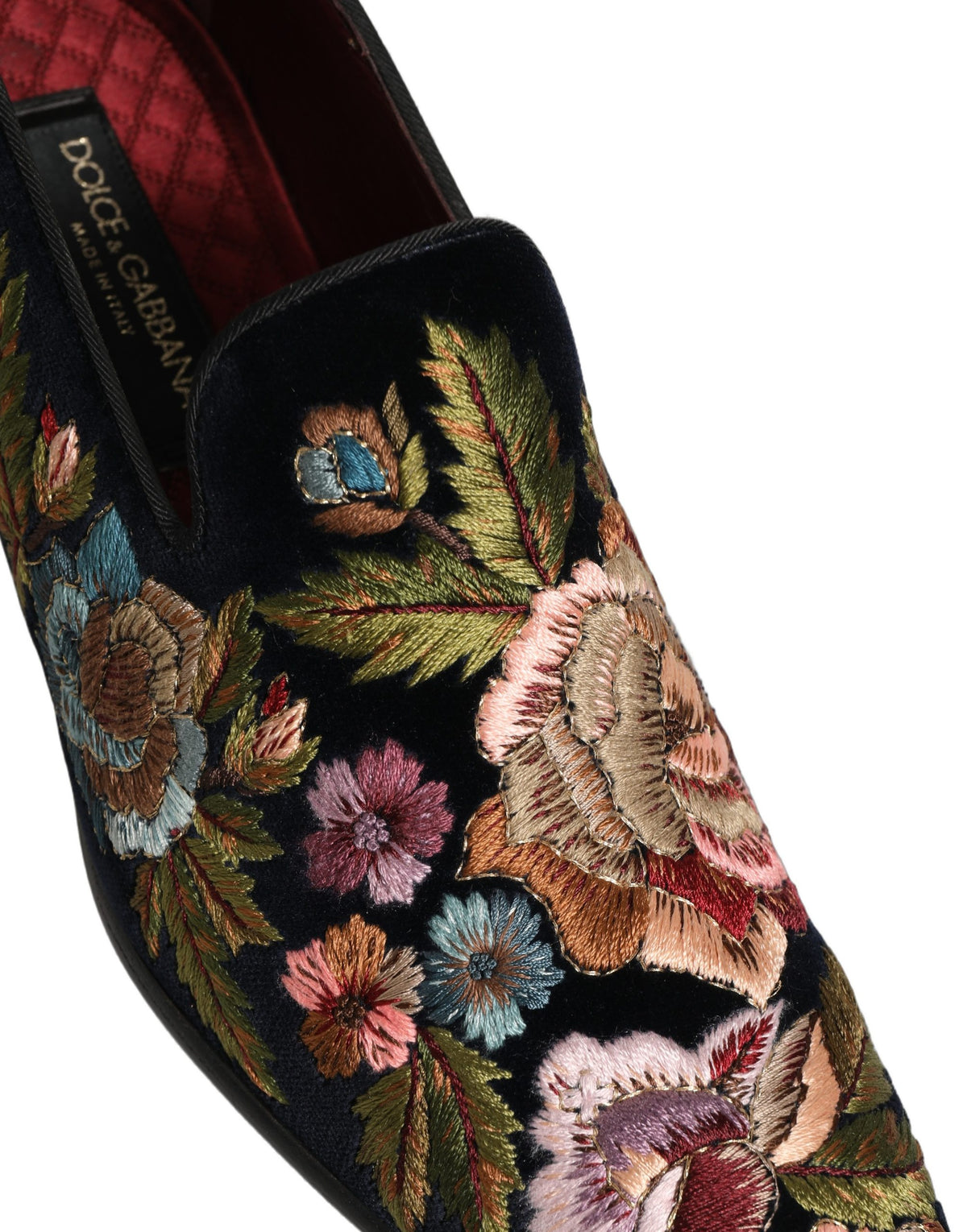 Dolce & Gabbana Black Velvet Floral Embroidery Loafers Shoes schwarz