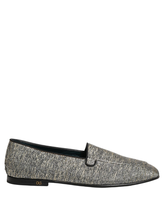 Dolce & Gabbana Gray Glitter Lurex DG Logo Dress Loafers Shoes grau