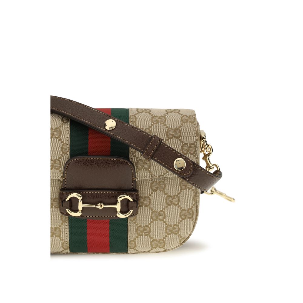 Gucci Beige Small Horsebit 1955 Shoulder Bag in GG Fabric