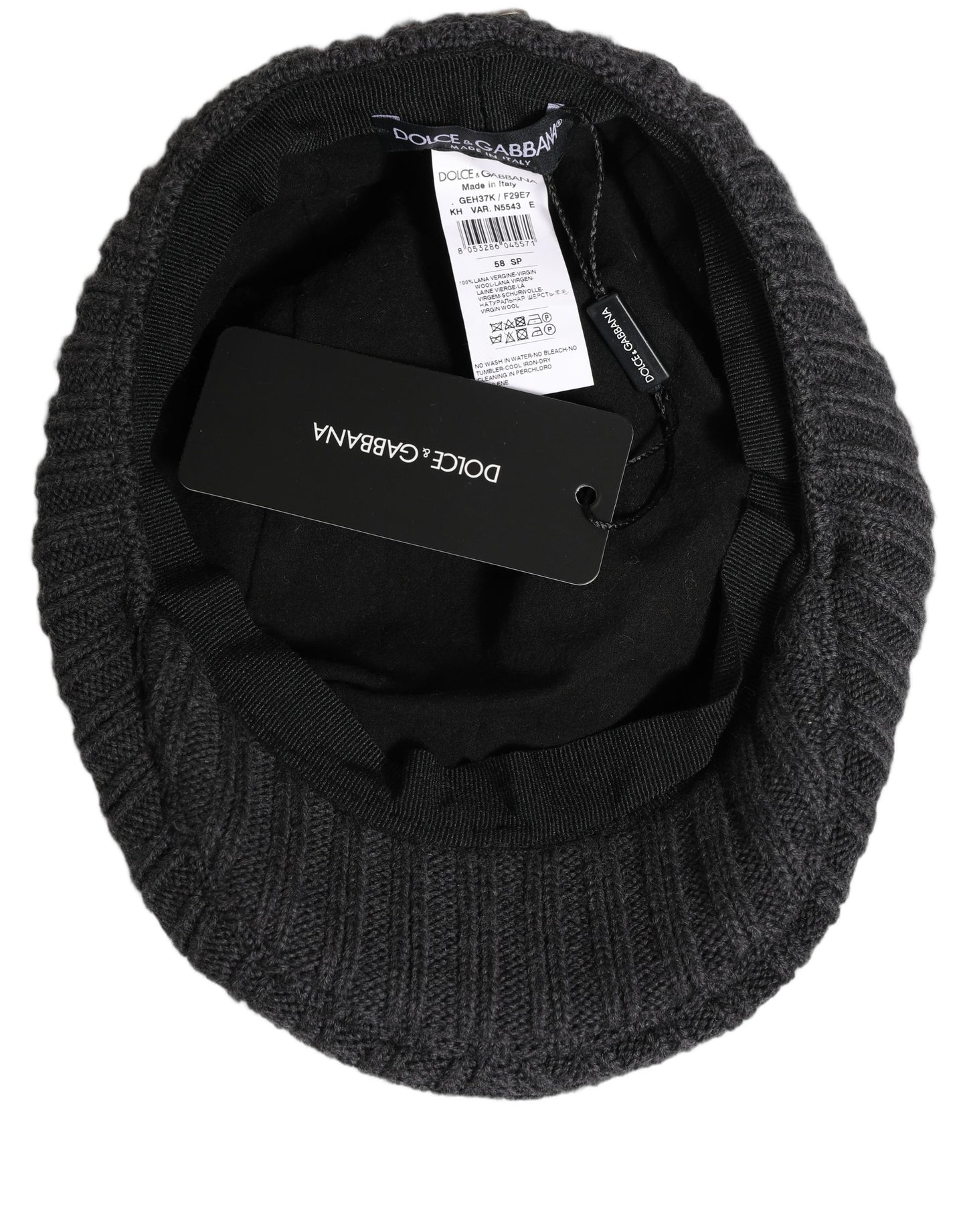 Dolce & Gabbana Men Dark Gray Wool Knitted Newsboy Capello Hat Curated Luxury Accessories by Orvyn