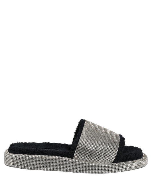 Dolce & Gabbana Black Crystal Embellished Platform Men Slides Shoes schwarz