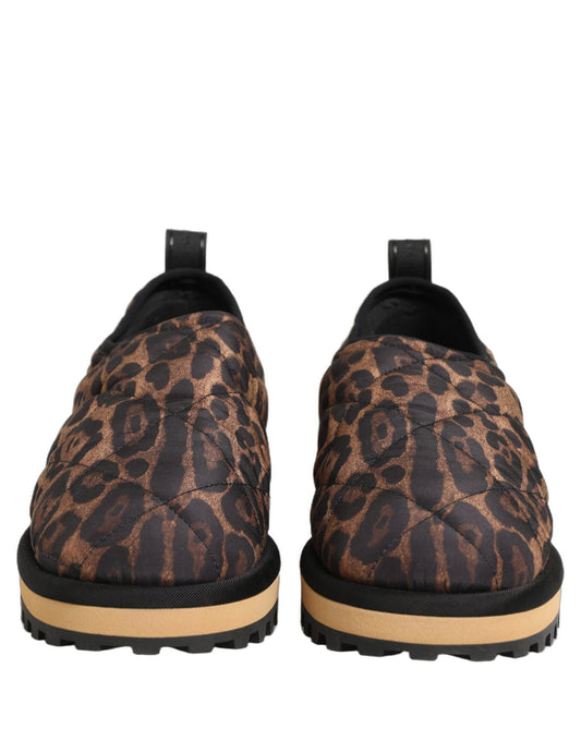 Dolce & Gabbana Brown Leopard Print Quilted Men Sneakers Shoes braun