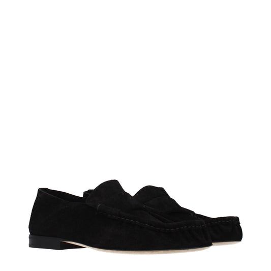 The Row Black Leather Slip-On Loafers schwarz