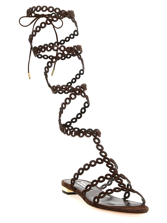 Aquazzura Brown Goatskin Flat Sandals Curated Luxury Accessories by Orvyn
