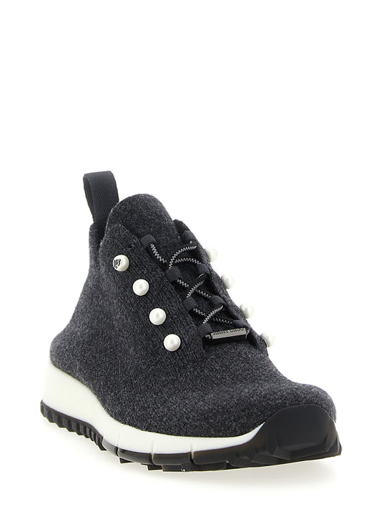 Jimmy Choo Black Tencel Low Top Sneakers schwarz