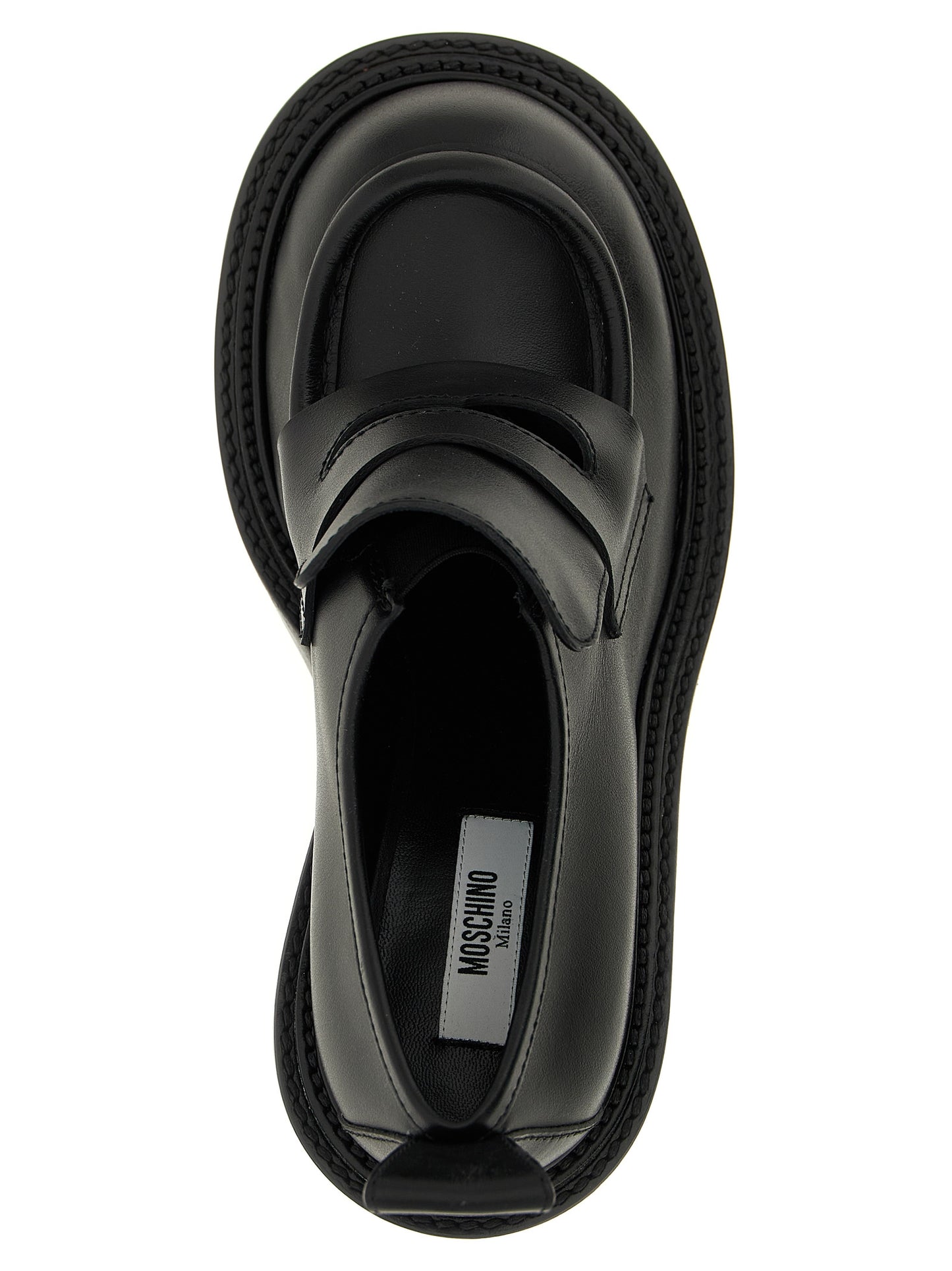 Moschino Black Leather Platform Loafers Curated Luxury Accessories by Orvyn