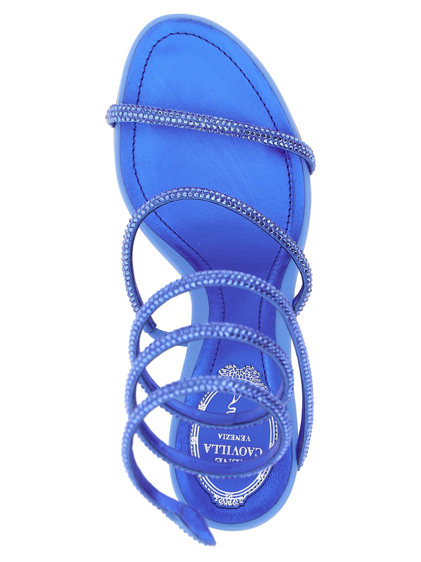 RENE CAOVILLA Blue Viscose Stiletto Heel Sandals Curated Luxury Accessories by Orvyn