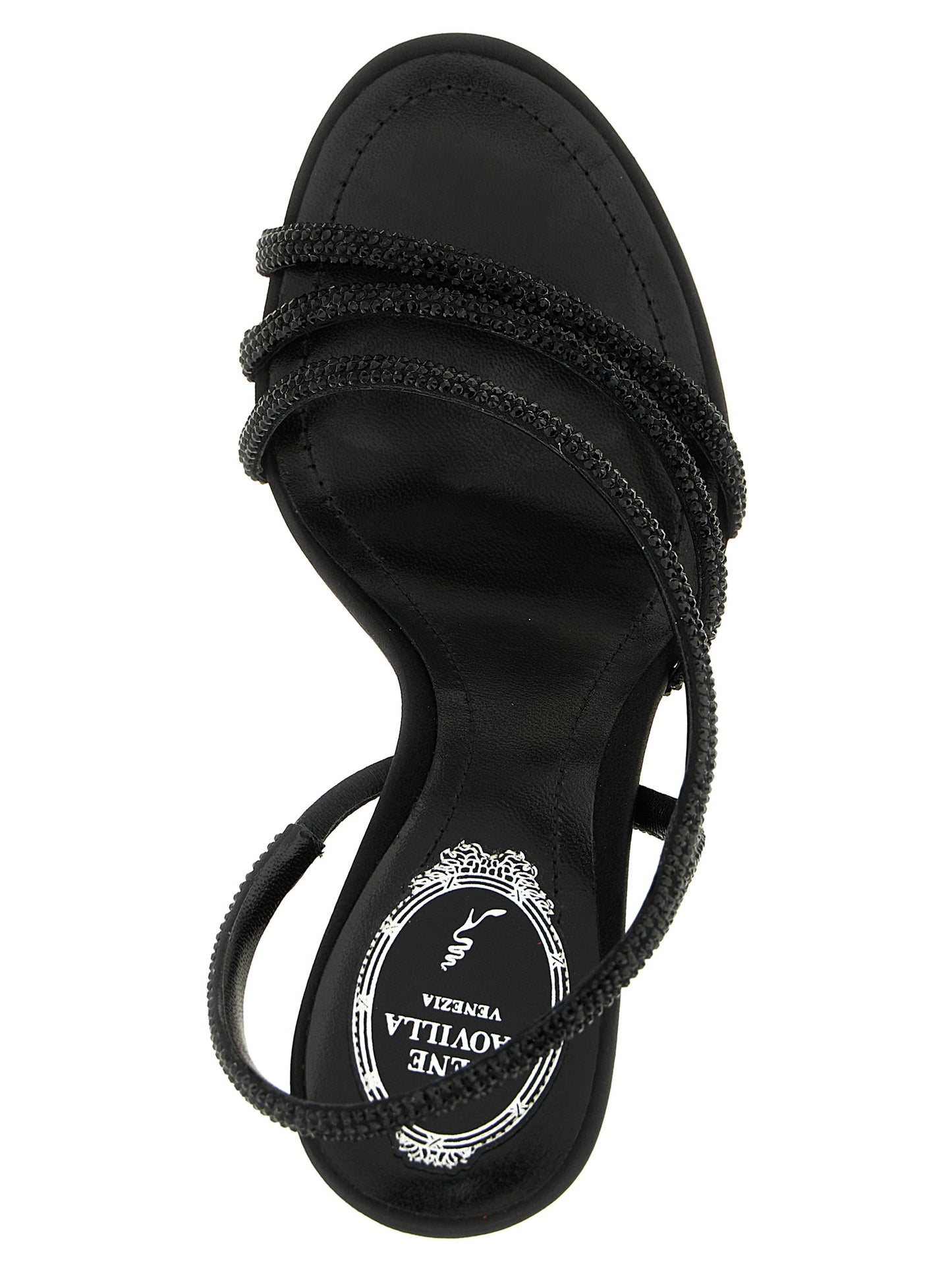 RENE CAOVILLA Black Viscose Stiletto Heel Sandals Curated Luxury Accessories by Orvyn