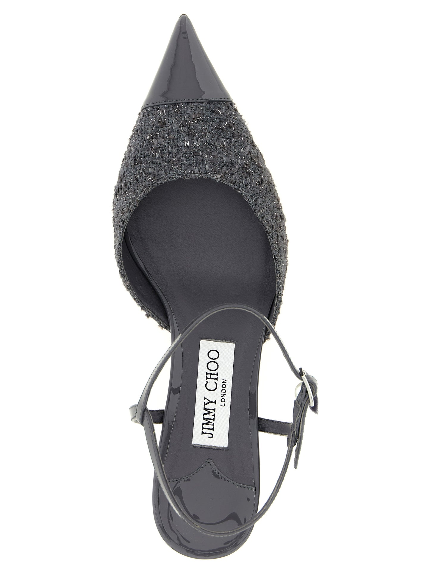 Jimmy Choo Gray Tencel Mid Heel Pumps Curated Luxury Accessories by Orvyn