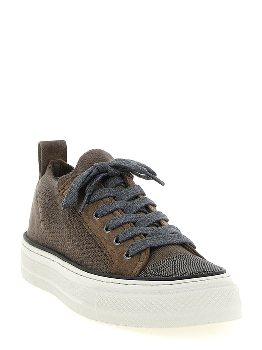 Brunello Cucinelli Brown Cotton Low Top Sneakers Curated Luxury Accessories by Orvyn