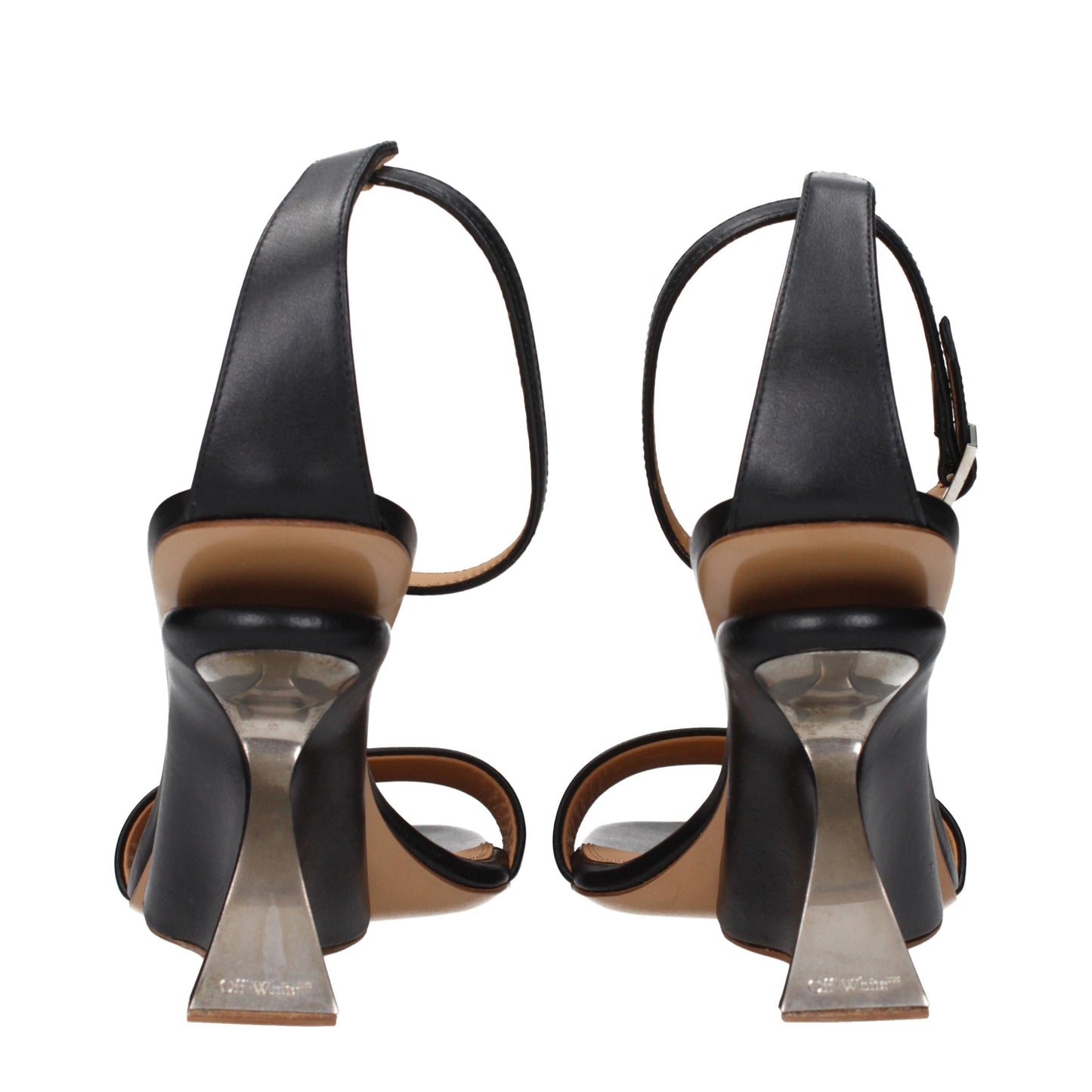 Off-White Black Leather Stiletto Heel Sandals Curated Luxury Accessories by Orvyn