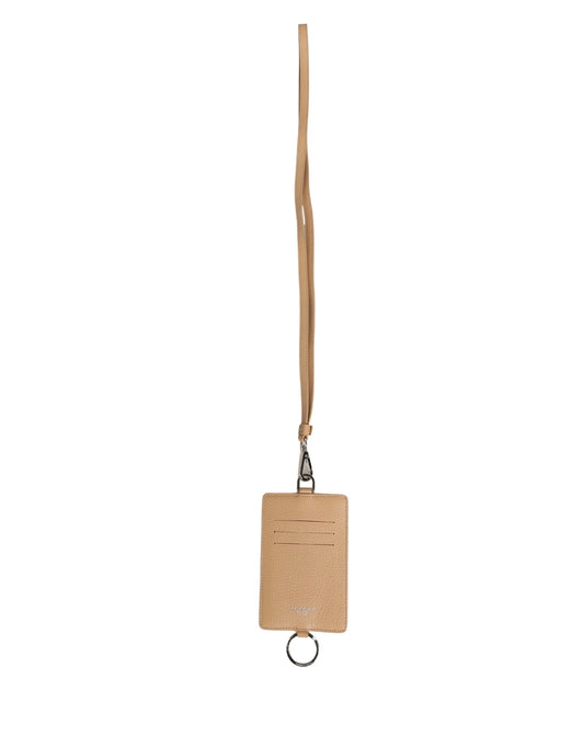 Dolce & Gabbana Beige Leather Logo Embossed Lanyard Card Holder Wallet Curated Luxury Accessories by Orvyn
