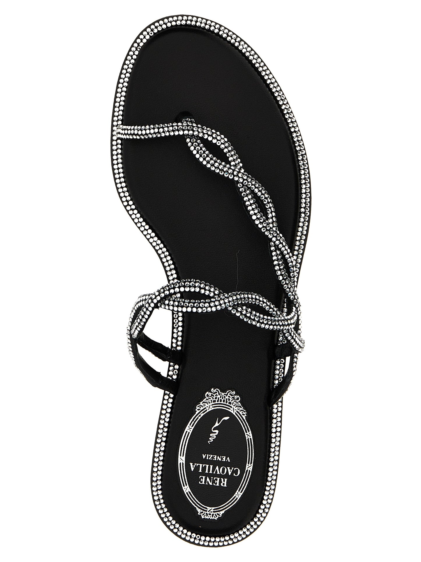 RENE CAOVILLA Black Satin Slides Curated Luxury Accessories by Orvyn