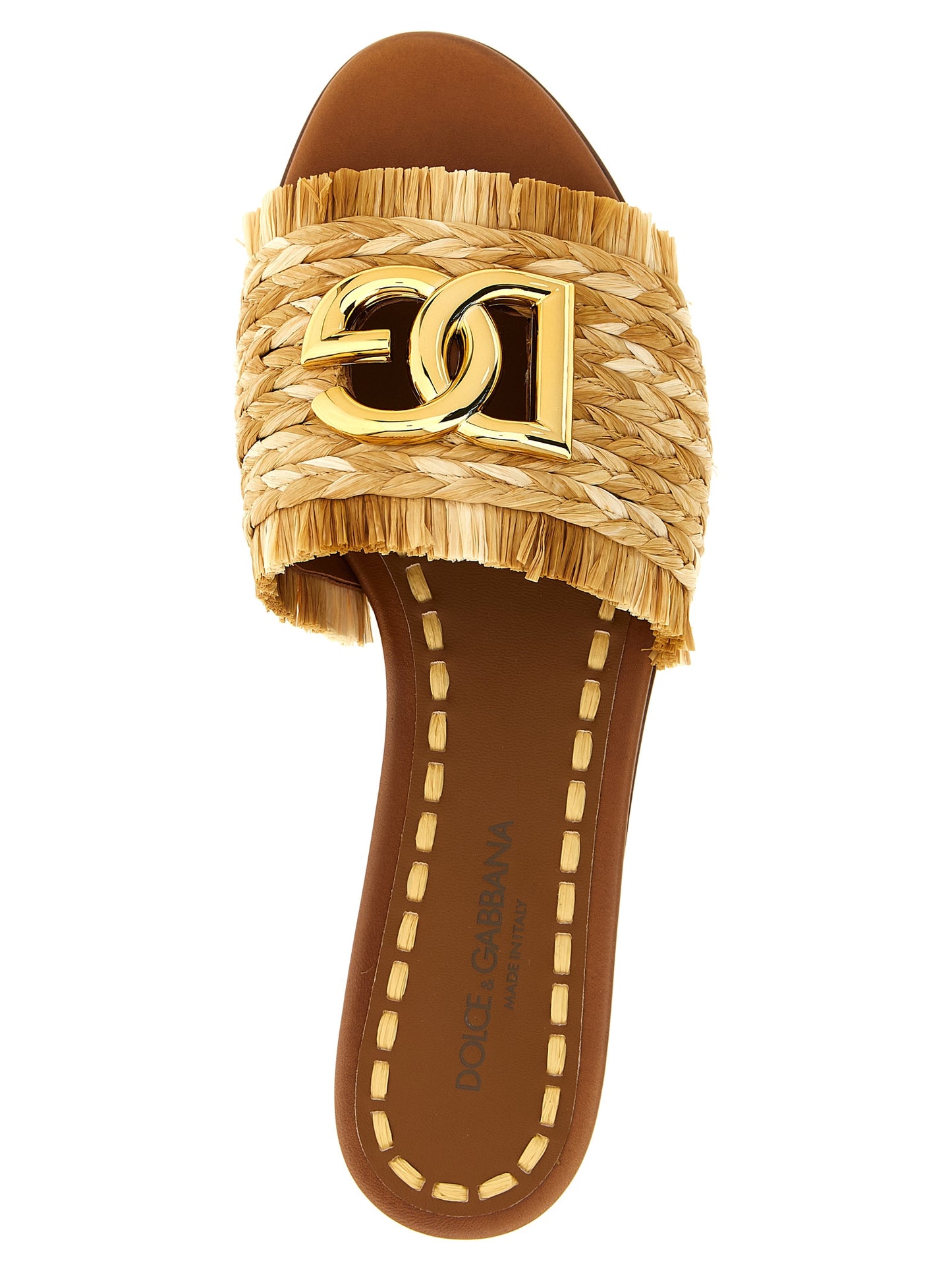 Dolce & Gabbana Brown Raffia Slides Curated Luxury Accessories by Orvyn