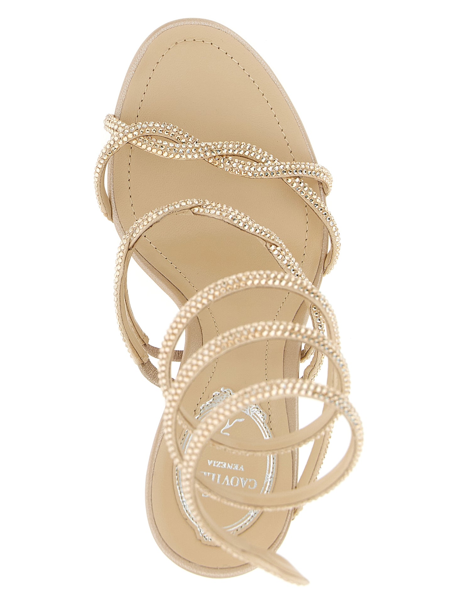 RENE CAOVILLA Beige Satin Stiletto Heel Sandals Curated Luxury Accessories by Orvyn