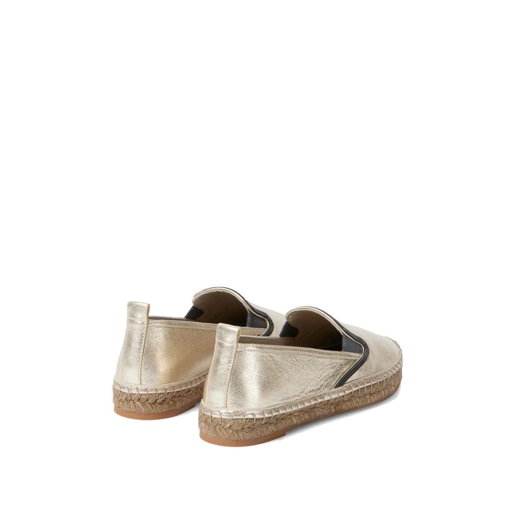 Brunello Cucinelli Gold Leather Espadrilles Curated Luxury Accessories by Orvyn