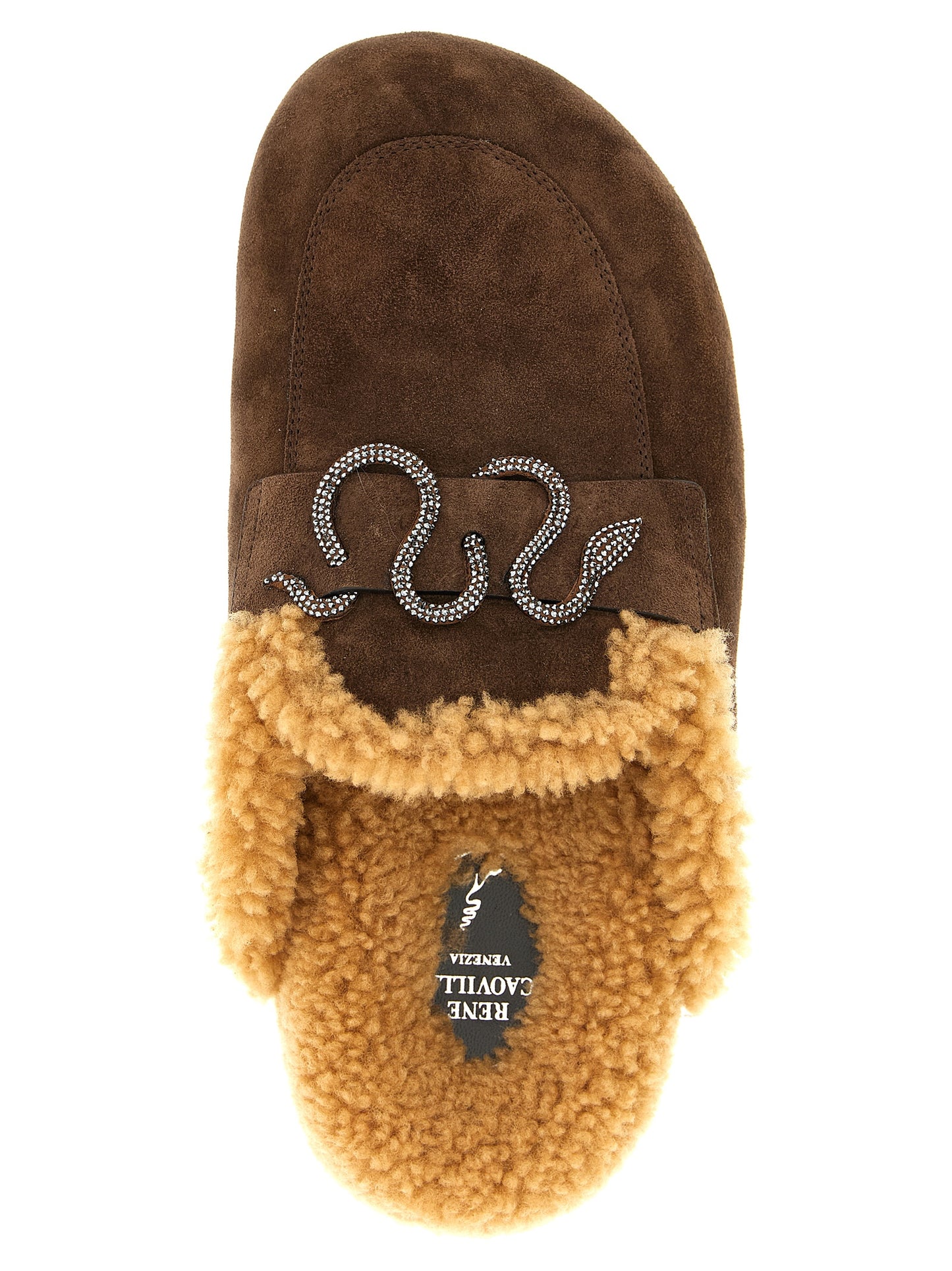 RENE CAOVILLA Brown Calfskin Slides Curated Luxury Accessories by Orvyn