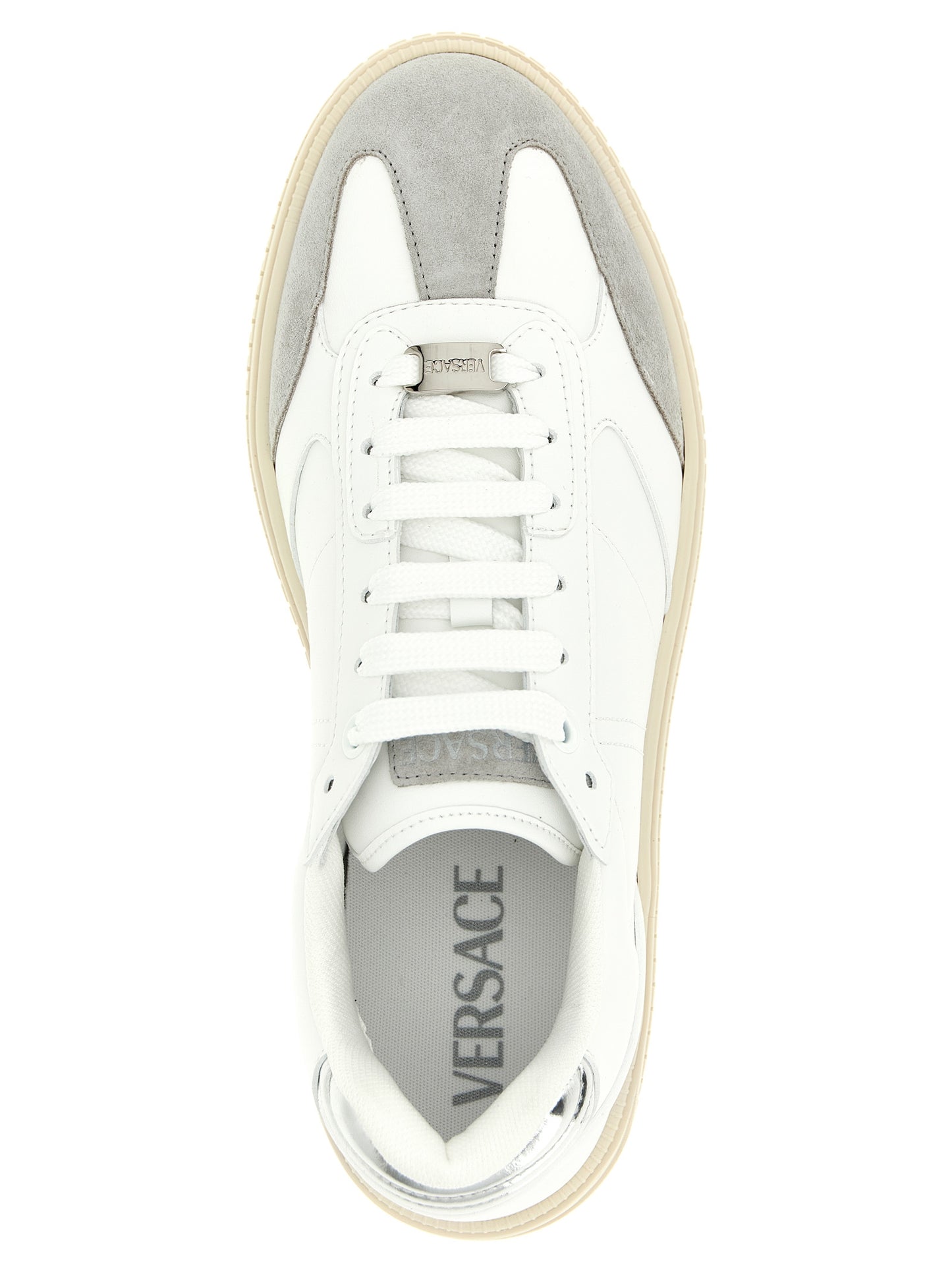 Versace White Calfskin Low Top Sneakers Curated Luxury Accessories by Orvyn