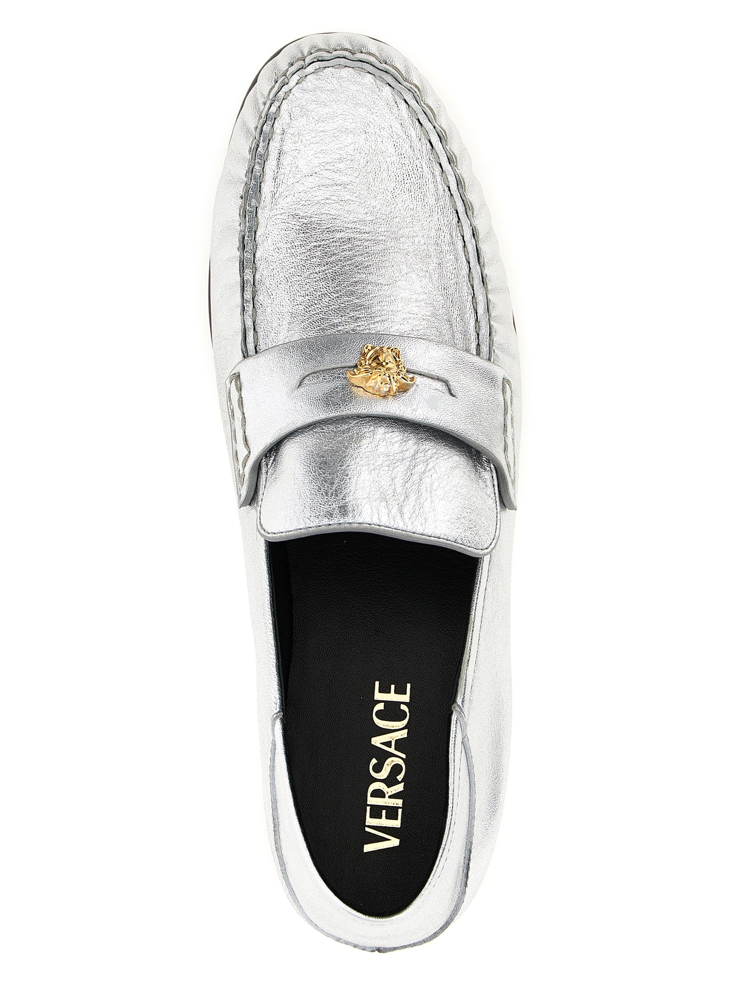 Versace Silver Lamb Leather Slip-On Loafers Curated Luxury Accessories by Orvyn