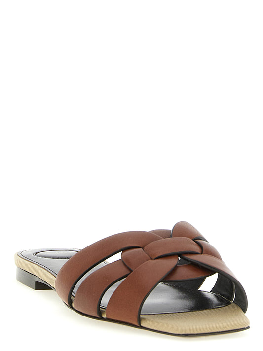Saint Laurent Brown 'Tribute' Slides Curated Luxury Accessories by Orvyn