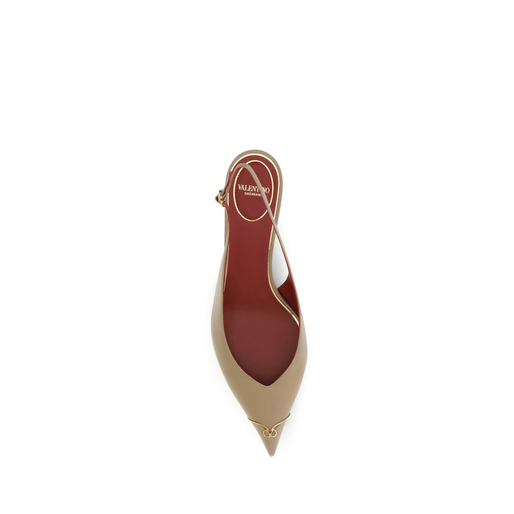 Valentino Garavani Beige VLogo Signature Kitten-Heel Slingback Pumps
