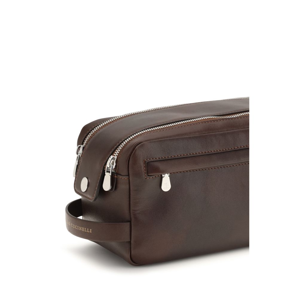 Brunello Cucinelli Brown Leather Beauty Case Wallet braun