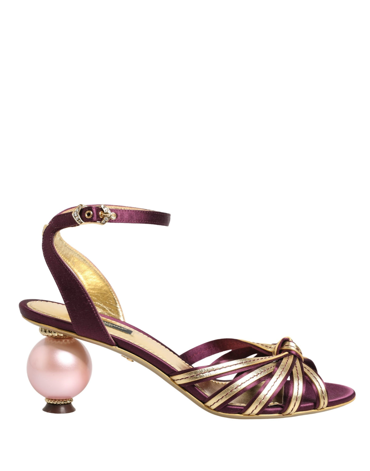 Dolce & Gabbana Purple Gold Keira Pearl Heels Sandals Shoes lila