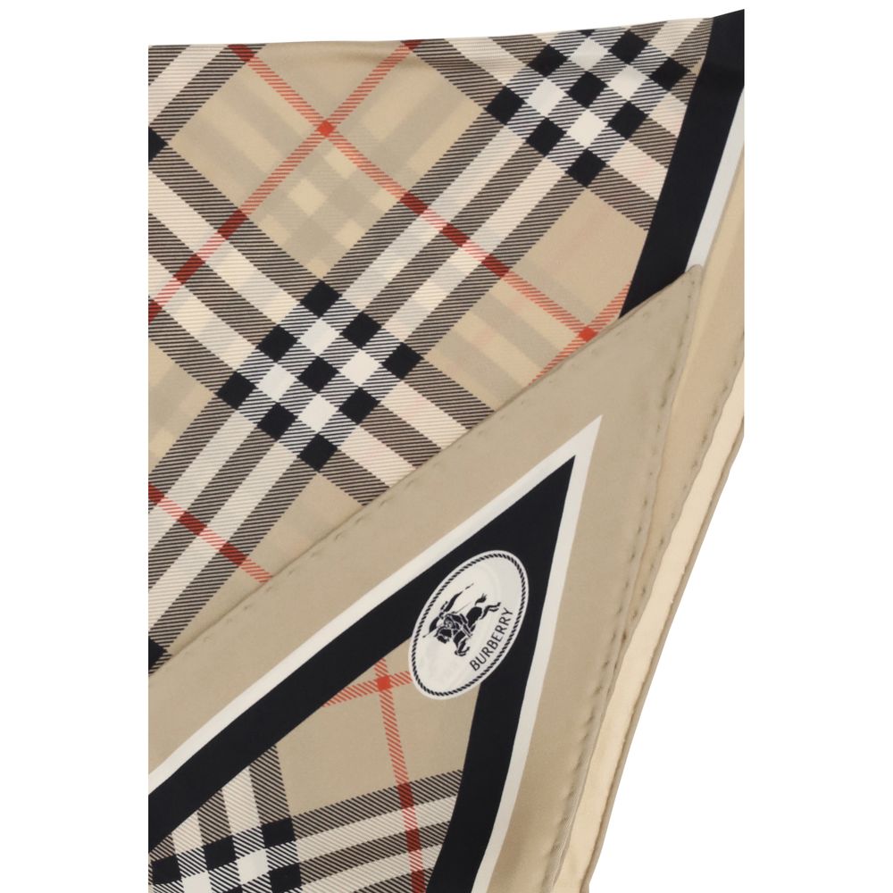 Burberry Beige Check Silk Scarf With Knight Stamp