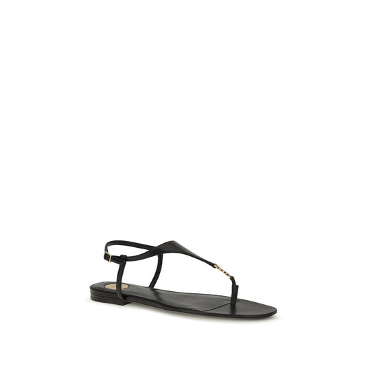 Saint Laurent Black Cassandre Leather Sandals schwarz