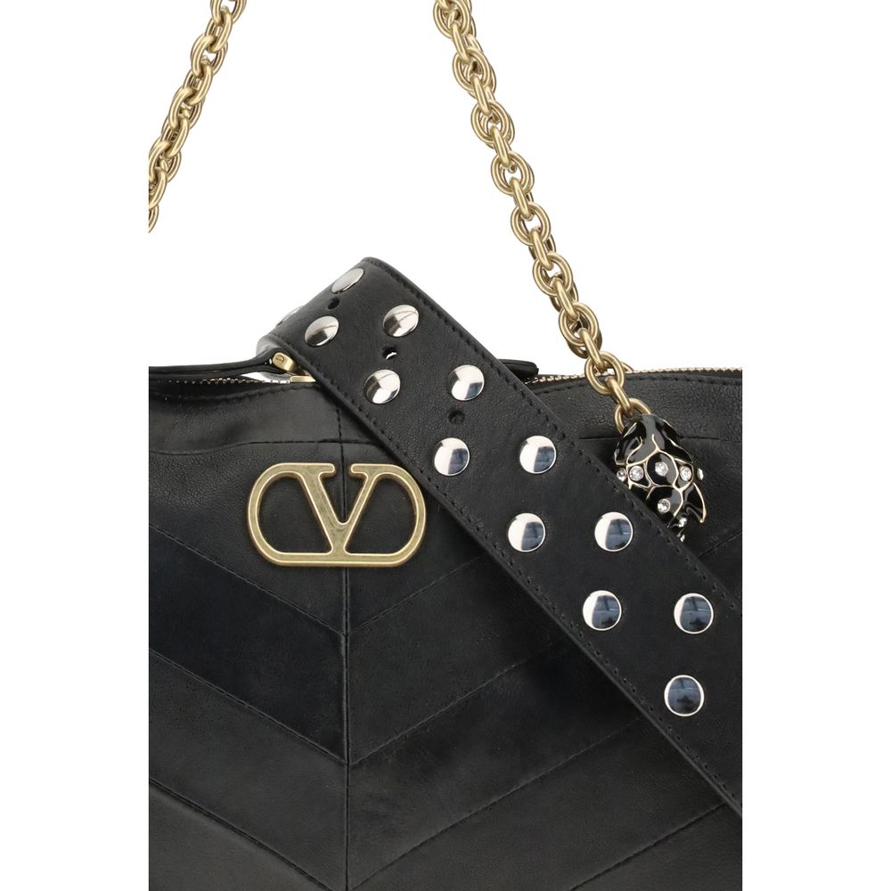 Valentino Garavani Black Panthea Chevron Medium Shoulder Bag schwarz