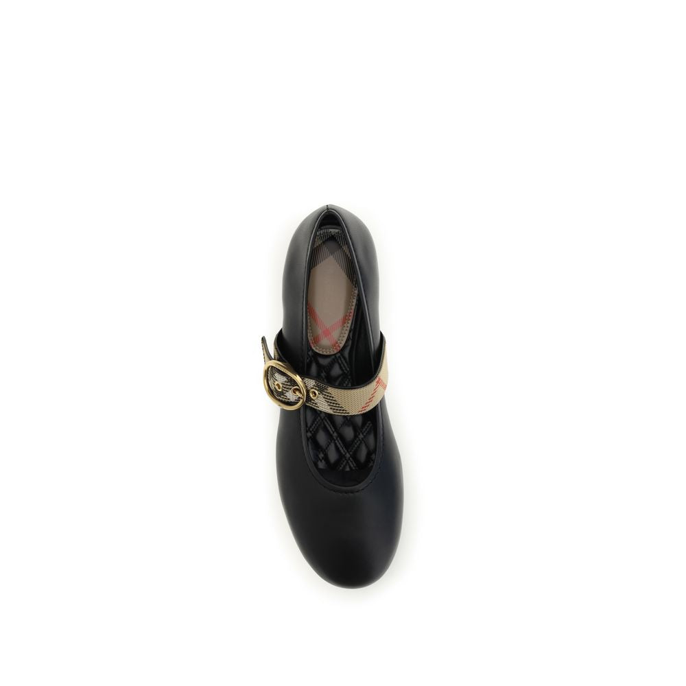 Burberry Black Robin Leather Ballerinas With Check Strap Flats schwarz