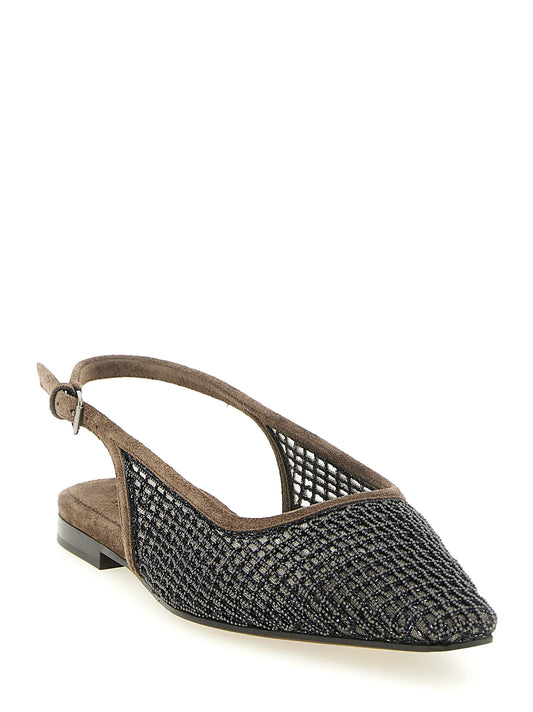 Brunello Cucinelli Brown 'Precious Net Embroidery' Flats braun