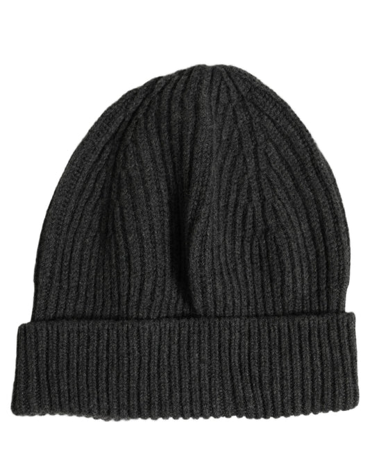 Dolce & Gabbana Men Charcoal Grey Ribbed Wool Knit Beanie One Size Hat grau