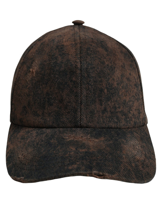 Dolce & Gabbana Men Brown Cotton Distressed Baseball Cap Hat braun