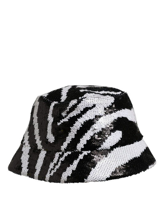 Dolce & Gabbana Men Black White Zebra Sequin Bucket Cap Hat schwarz