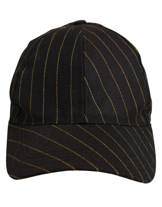 Dolce & Gabbana Black Gold Pinstriped Cotton Baseball Cap Hat schwarz