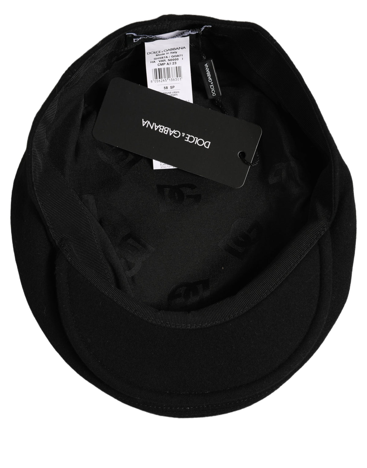 Dolce & Gabbana Men Black Wool Blend Flat Cloth Newsboy Cap Hat schwarz