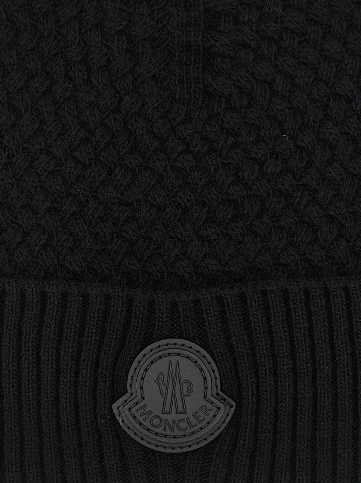 Moncler Black Leather Beanie schwarz