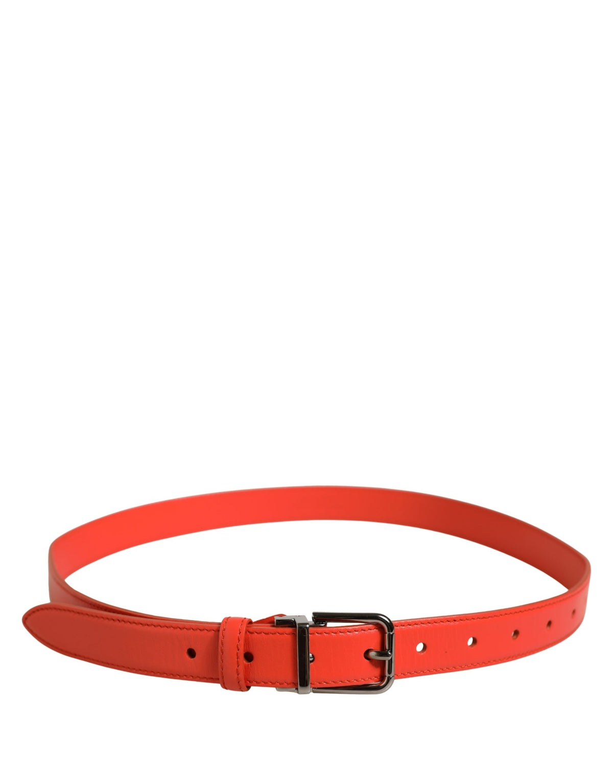 Dolce & Gabbana Red Leather Silver Metal Buckle Cintura Belt rot