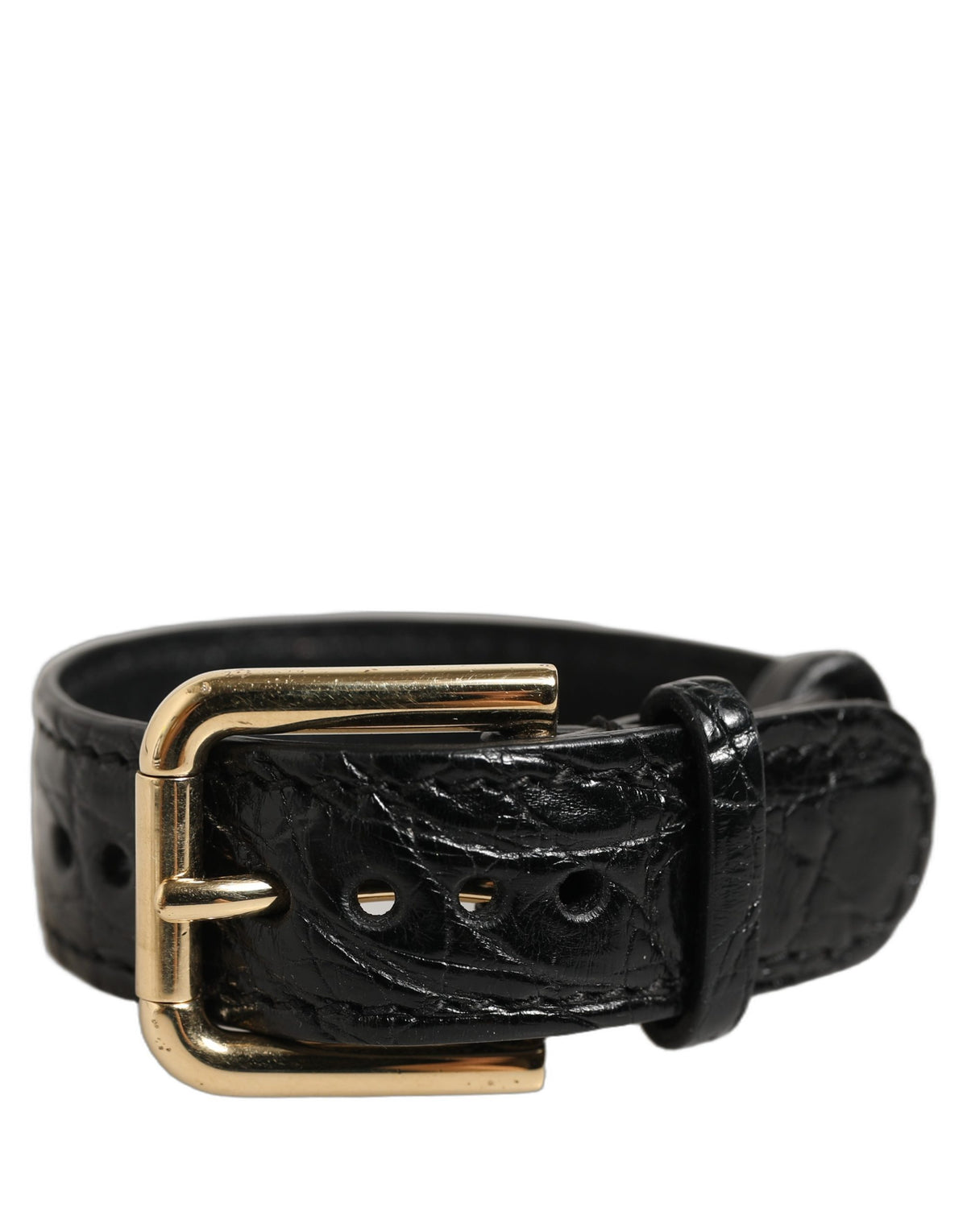 Dolce & Gabbana Black Textured Leather Gold Buckle Belt Strap Bracelet schwarz