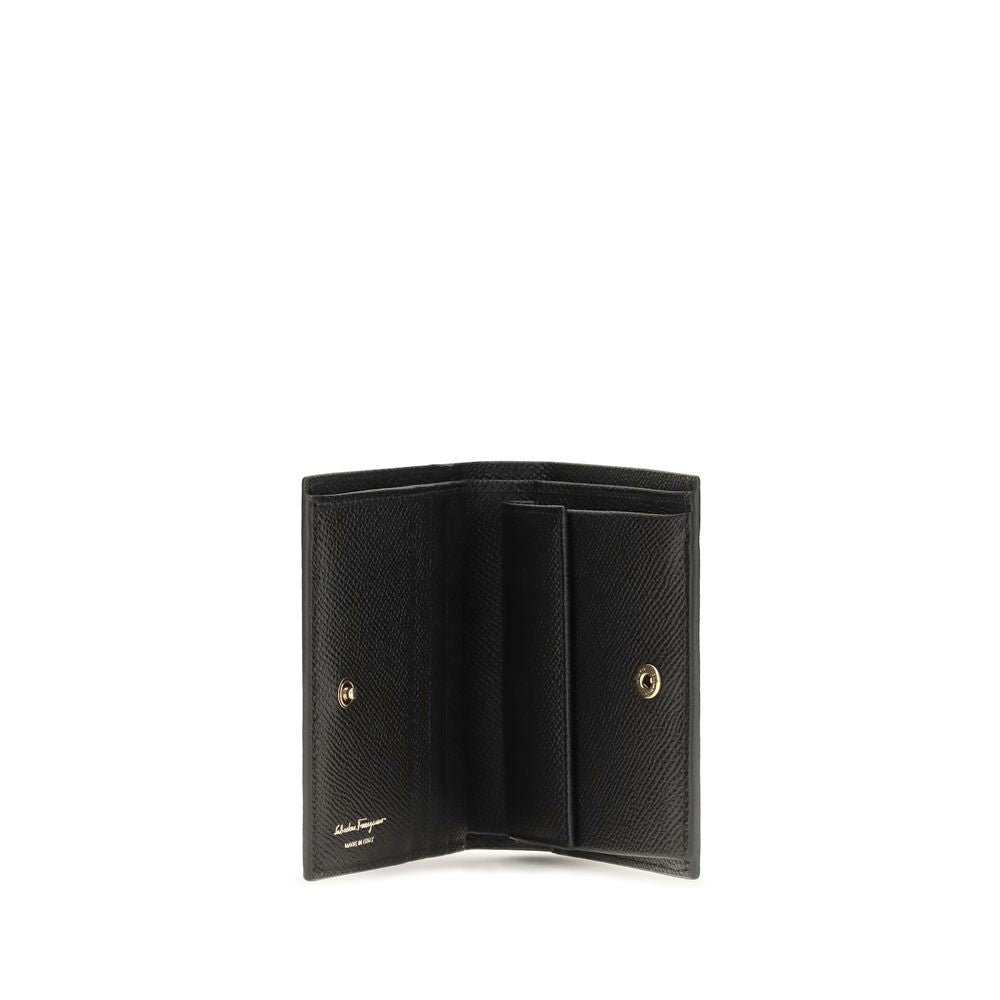 Ferragamo Black Gancini Leather Wallet schwarz