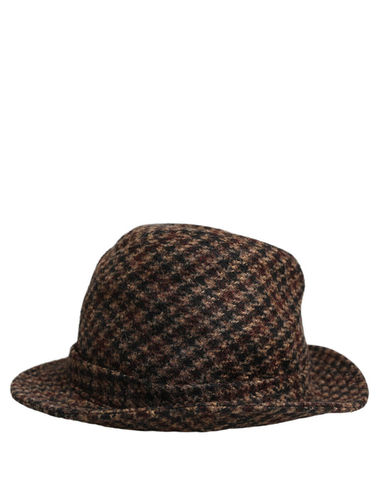 Dolce & Gabbana Brown Checkered Wool Tweed Fedora Capello Hats schwarz