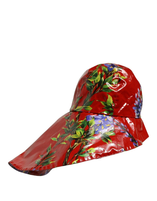 Dolce & Gabbana Glossy Red Floral Wide Brim Bucket Capello Hat rot