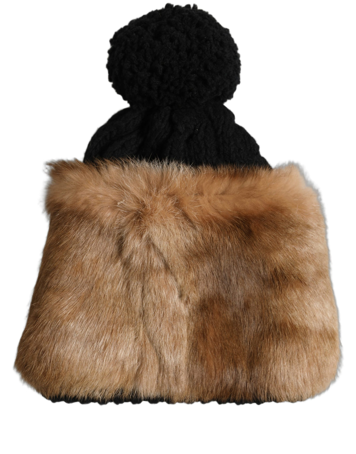 Dolce & Gabbana Black Brown Dyed Rabbit Real Fur Winter Beanie Hat schwarz