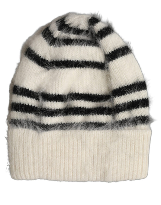 Dolce & Gabbana Black White Striped Angora Knitted Beanie One Size Hat schwarz