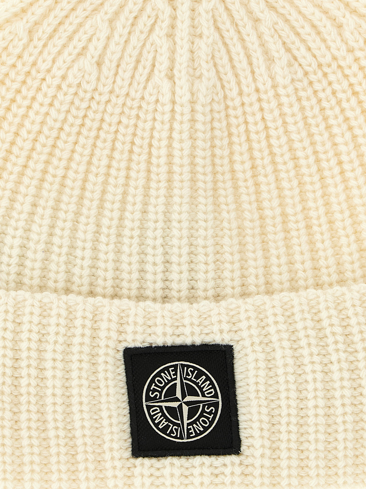 Stone Island White Virgin Wool Beanie weiss