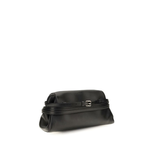 Moschino Black Leather Clutch With Buckle Detail schwarz